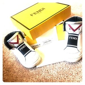 Fendi Boys white leather high top trainers